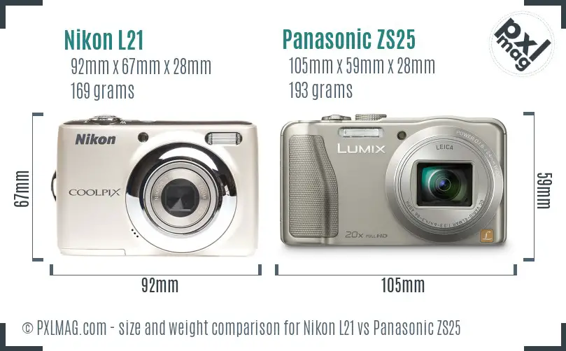 Nikon L21 vs Panasonic ZS25 size comparison