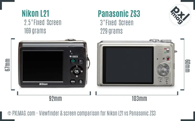 Nikon L21 vs Panasonic ZS3 Screen and Viewfinder comparison