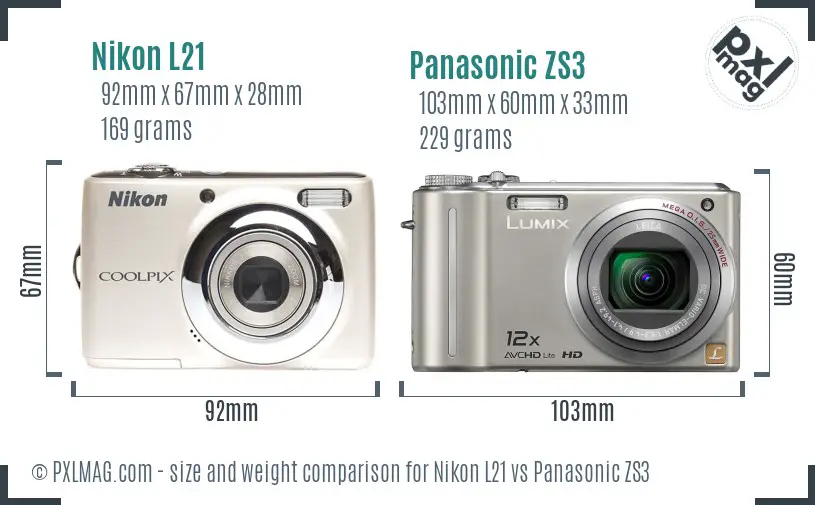 Nikon L21 vs Panasonic ZS3 size comparison