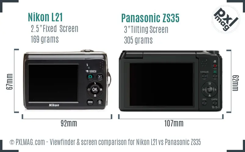 Nikon L21 vs Panasonic ZS35 Screen and Viewfinder comparison