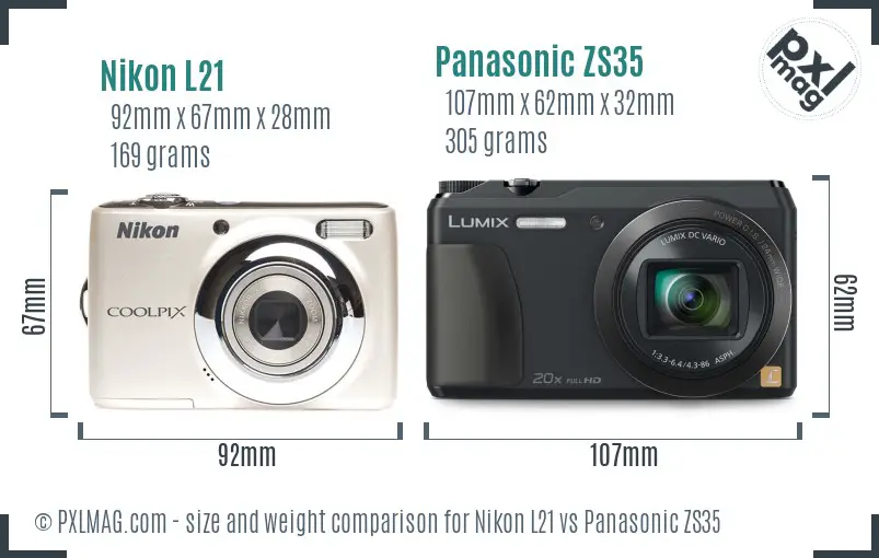 Nikon L21 vs Panasonic ZS35 size comparison