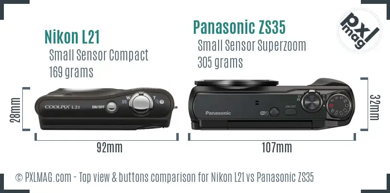 Nikon L21 vs Panasonic ZS35 top view buttons comparison