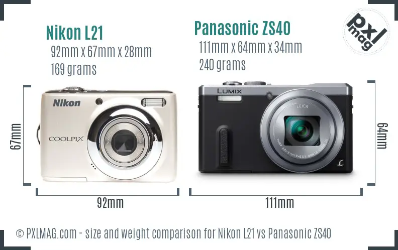 Nikon L21 vs Panasonic ZS40 size comparison