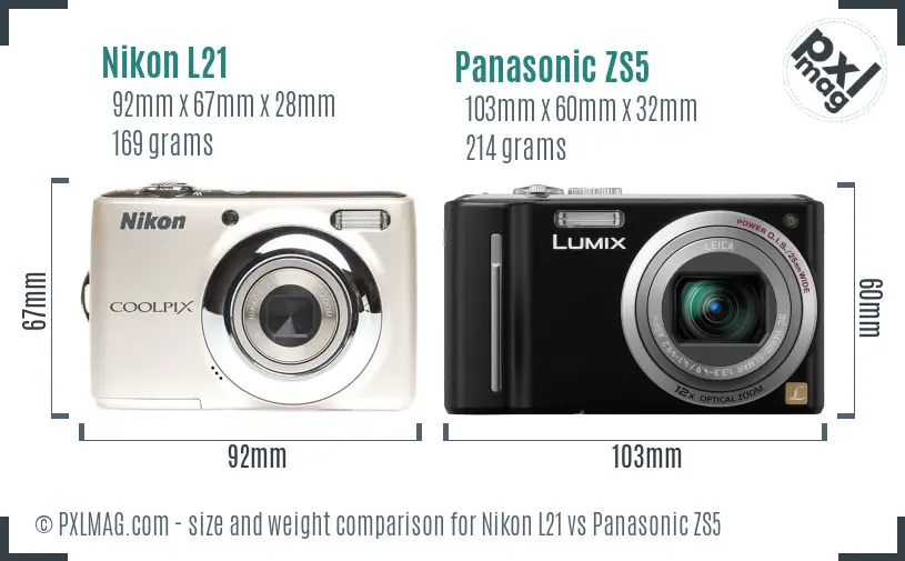 Nikon L21 vs Panasonic ZS5 size comparison