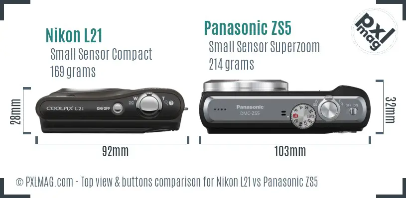 Nikon L21 vs Panasonic ZS5 top view buttons comparison