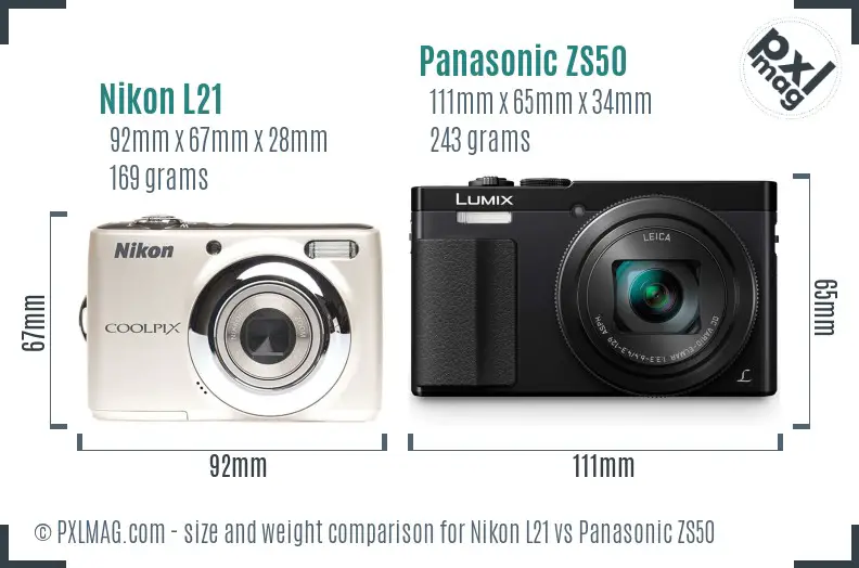 Nikon L21 vs Panasonic ZS50 size comparison