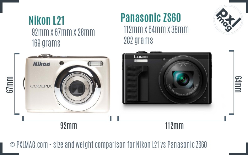 Nikon L21 vs Panasonic ZS60 size comparison