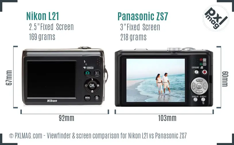 Nikon L21 vs Panasonic ZS7 Screen and Viewfinder comparison