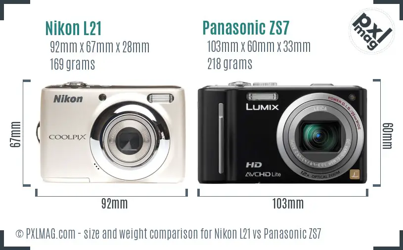 Nikon L21 vs Panasonic ZS7 size comparison