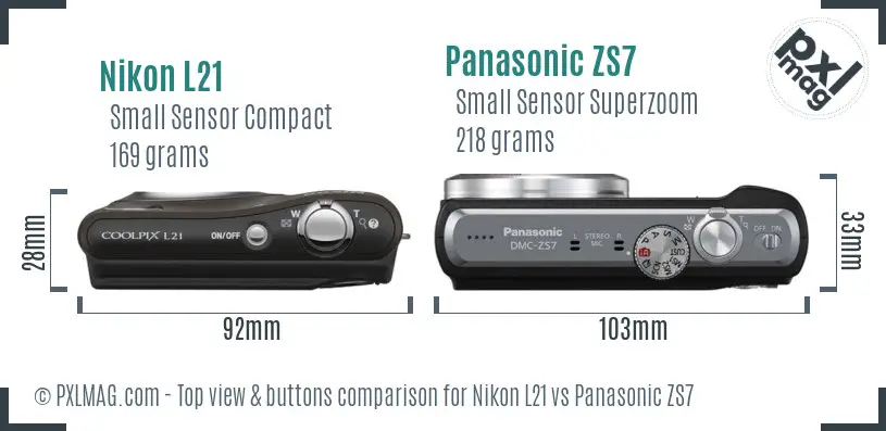 Nikon L21 vs Panasonic ZS7 top view buttons comparison