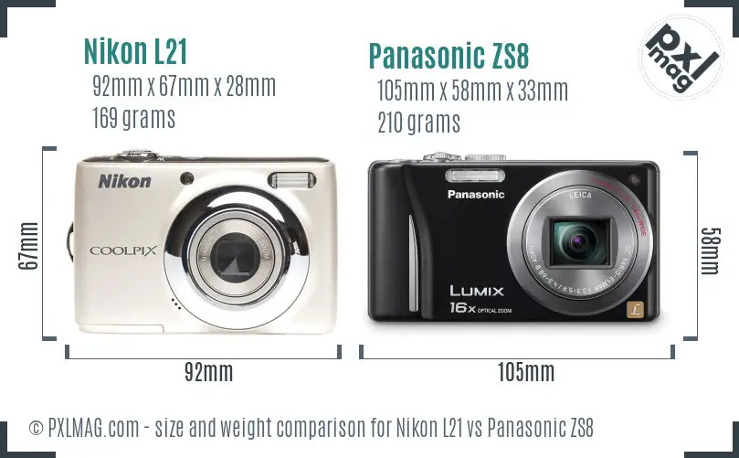 Nikon L21 vs Panasonic ZS8 size comparison