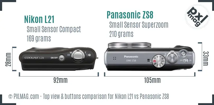 Nikon L21 vs Panasonic ZS8 top view buttons comparison