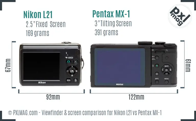 Nikon L21 vs Pentax MX-1 Screen and Viewfinder comparison