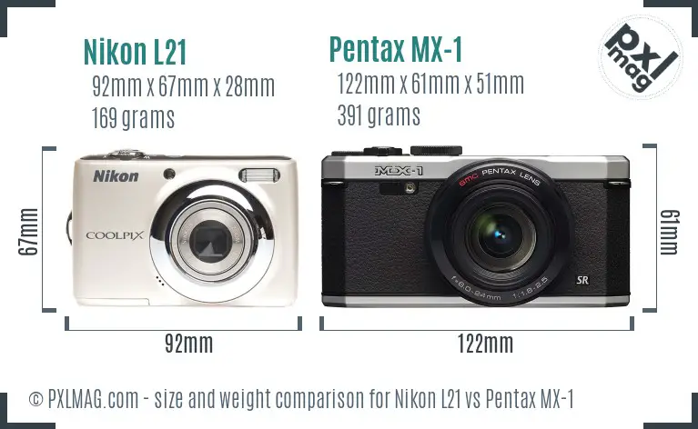 Nikon L21 vs Pentax MX-1 size comparison