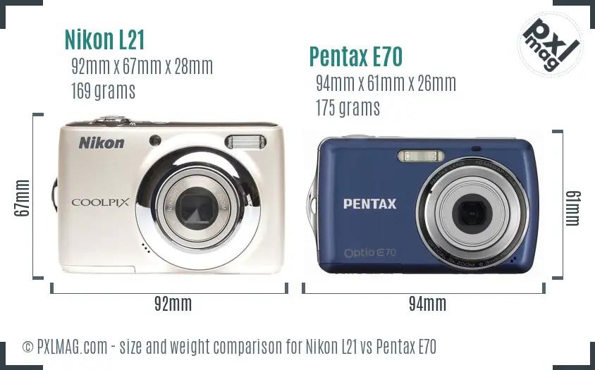 Nikon L21 vs Pentax E70 size comparison