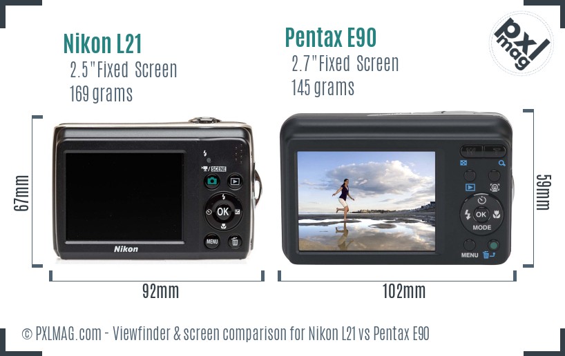 Nikon L21 vs Pentax E90 Screen and Viewfinder comparison