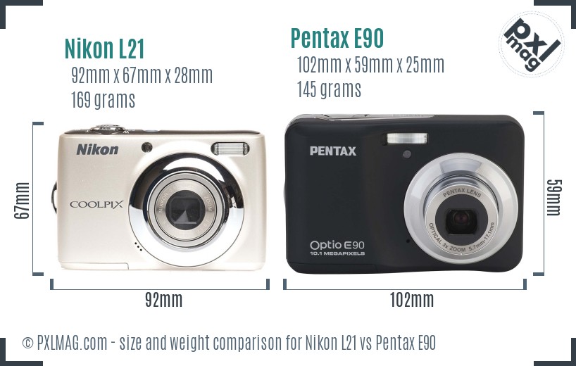 Nikon L21 vs Pentax E90 size comparison