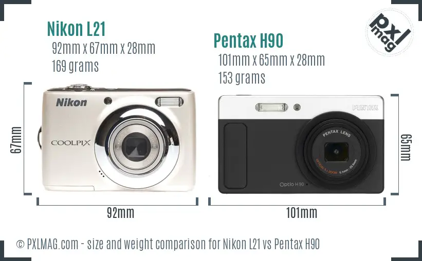 Nikon L21 vs Pentax H90 size comparison Nikon L21 vs Pentax H90 size comparison