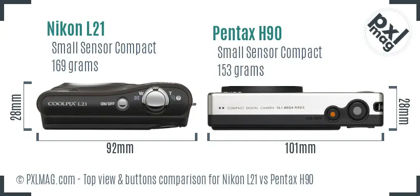 Nikon L21 vs Pentax H90 top view buttons comparison Nikon L21 vs Pentax H90 top view buttons comparison