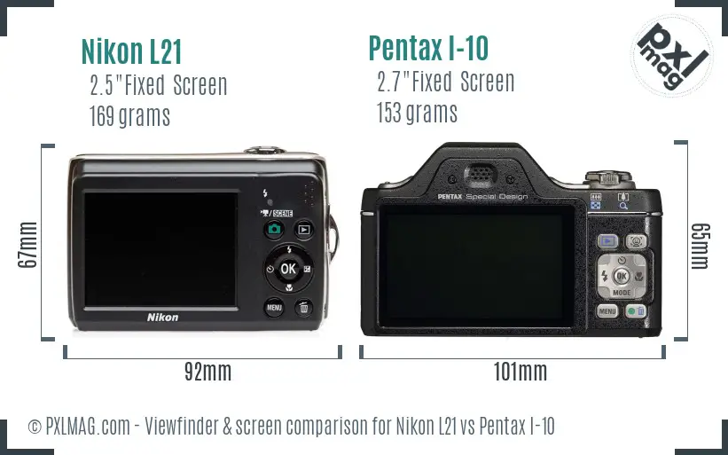 Nikon L21 vs Pentax I-10 Screen and Viewfinder comparison