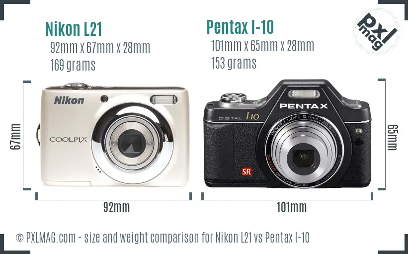 Nikon L21 vs Pentax I-10 size comparison