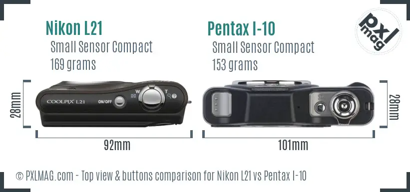 Nikon L21 vs Pentax I-10 top view buttons comparison