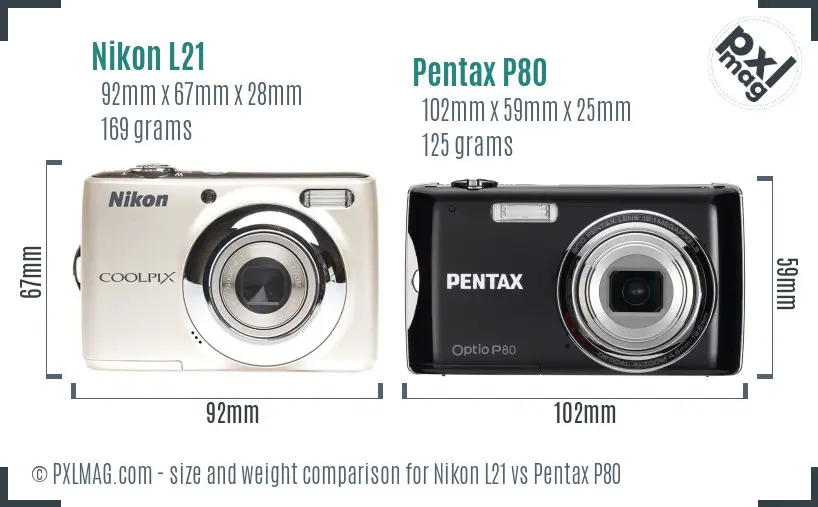 Nikon L21 vs Pentax P80 size comparison Nikon L21 vs Pentax P80 size comparison