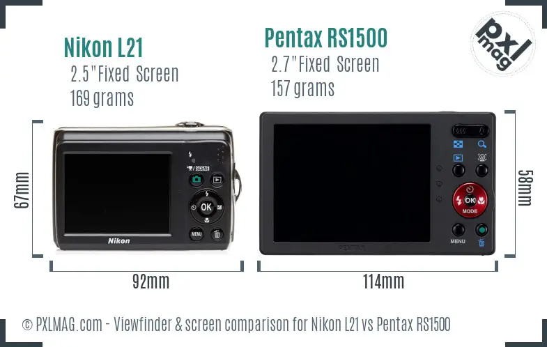 Nikon L21 vs Pentax RS1500 Screen and Viewfinder comparison