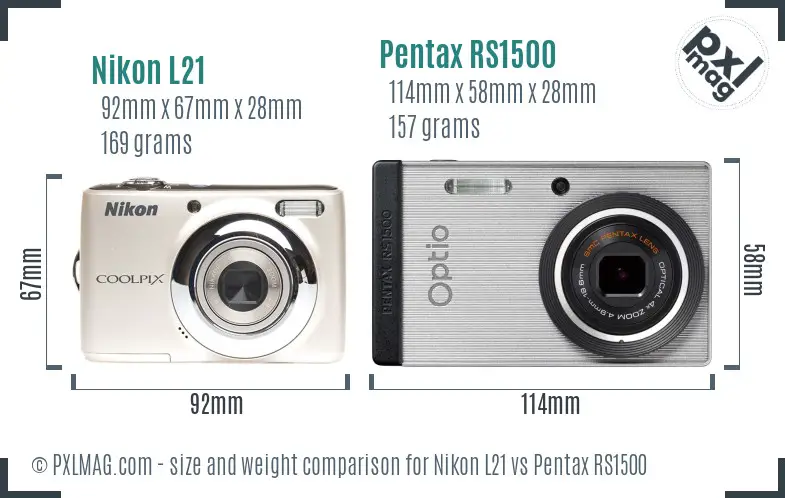 Nikon L21 vs Pentax RS1500 size comparison