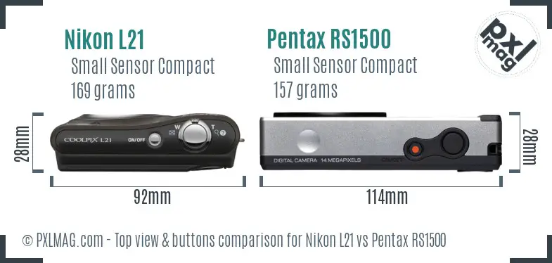 Nikon L21 vs Pentax RS1500 top view buttons comparison