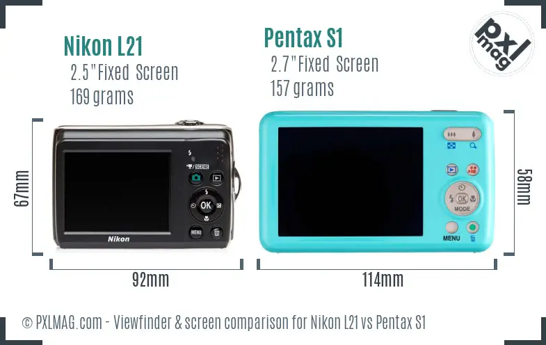 Nikon L21 vs Pentax S1 Screen and Viewfinder comparison