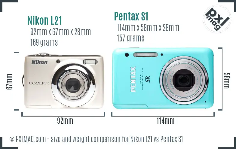 Nikon L21 vs Pentax S1 size comparison