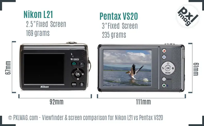 Nikon L21 vs Pentax VS20 Screen and Viewfinder comparison
