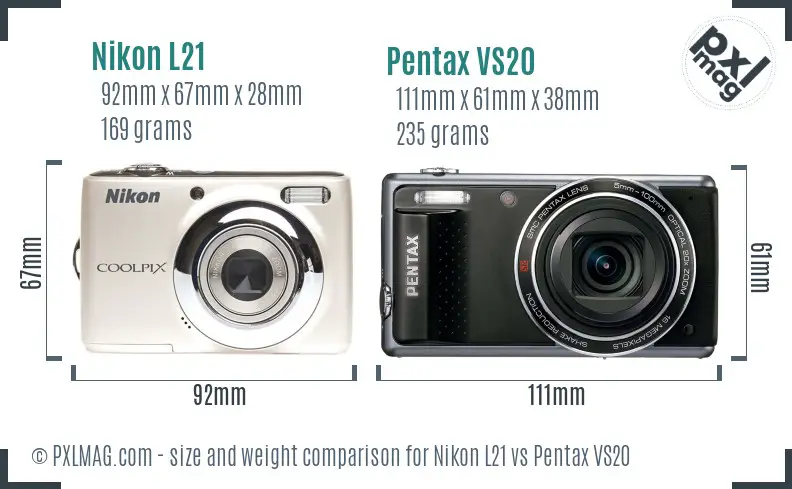 Nikon L21 vs Pentax VS20 size comparison