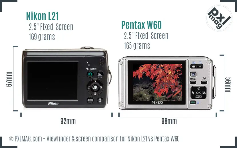 Nikon L21 vs Pentax W60 Screen and Viewfinder comparison Nikon L21 vs Pentax W60 Screen and Viewfinder comparison