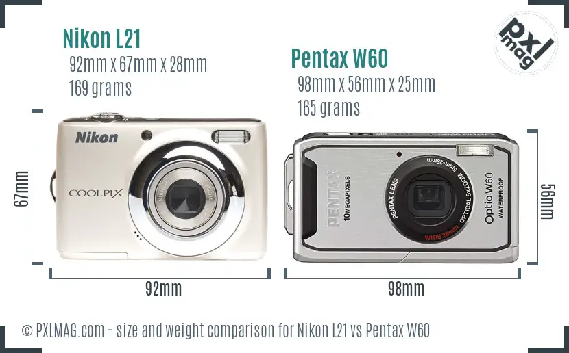 Nikon L21 vs Pentax W60 size comparison Nikon L21 vs Pentax W60 size comparison
