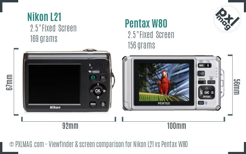 Nikon L21 vs Pentax W80 Screen and Viewfinder comparison