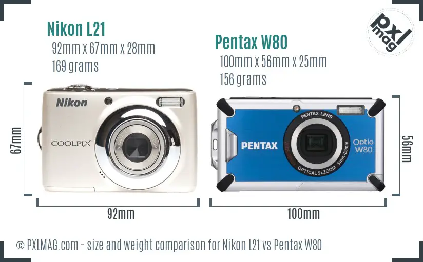 Nikon L21 vs Pentax W80 size comparison