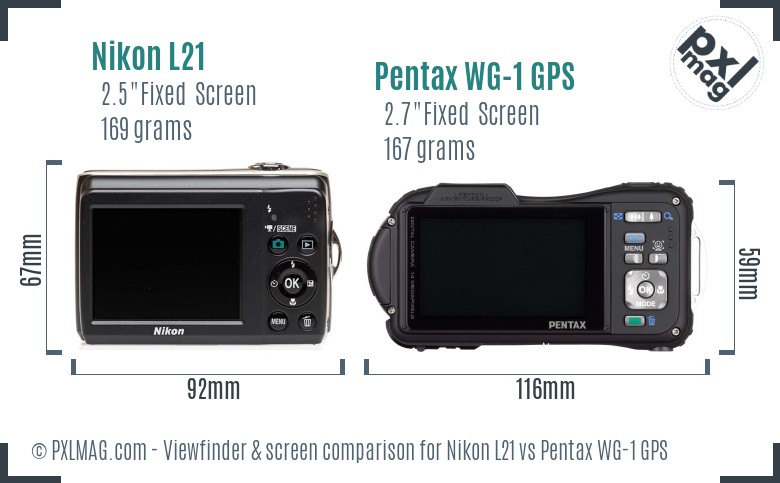 Nikon L21 vs Pentax WG-1 GPS Screen and Viewfinder comparison