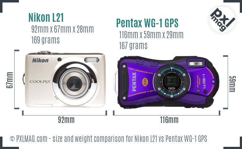 Nikon L21 vs Pentax WG-1 GPS size comparison Nikon L21 vs Pentax WG-1 GPS size comparison