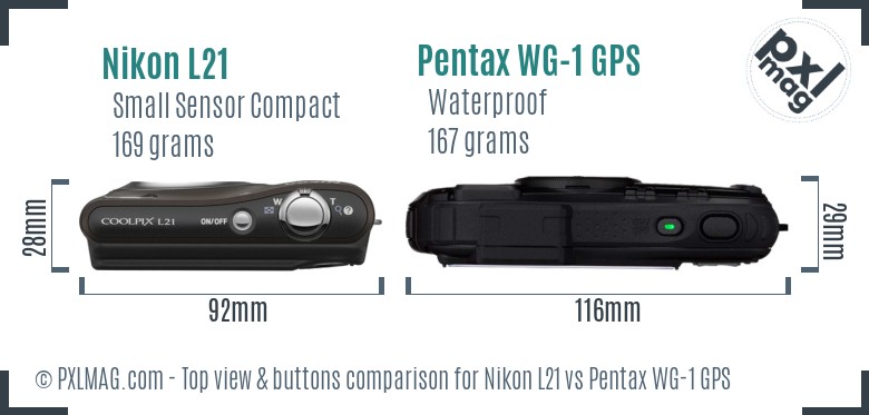 Nikon L21 vs Pentax WG-1 GPS top view buttons comparison