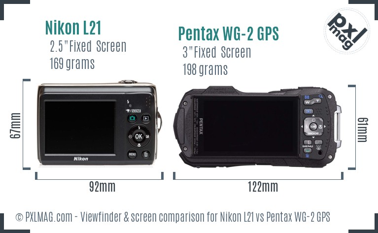 Nikon L21 vs Pentax WG-2 GPS Screen and Viewfinder comparison