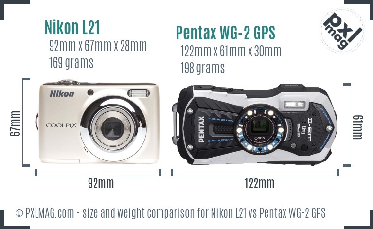 Nikon L21 vs Pentax WG-2 GPS size comparison