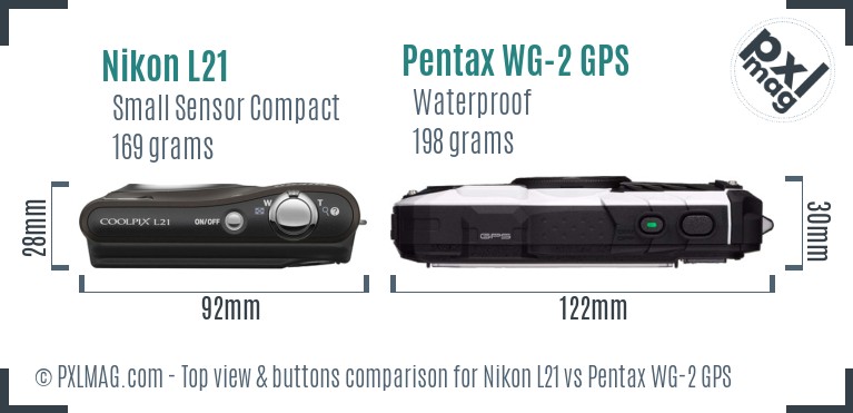 Nikon L21 vs Pentax WG-2 GPS top view buttons comparison
