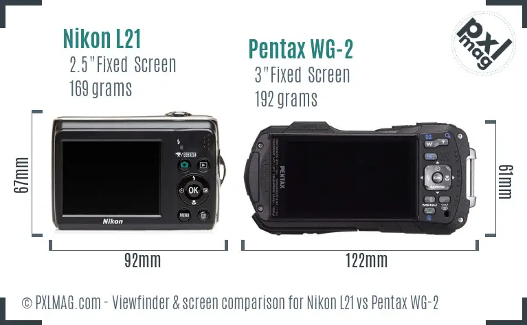 Nikon L21 vs Pentax WG-2 Screen and Viewfinder comparison