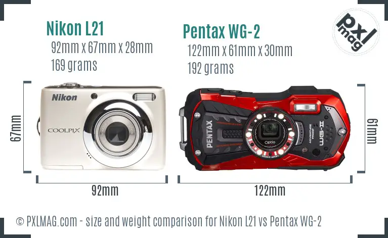 Nikon L21 vs Pentax WG-2 size comparison