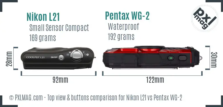 Nikon L21 vs Pentax WG-2 top view buttons comparison