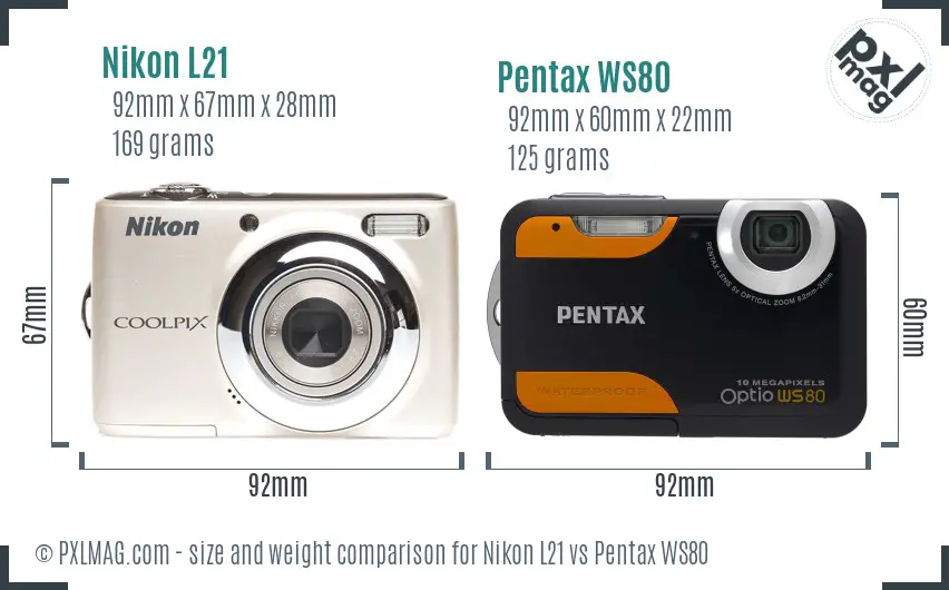 Nikon L21 vs Pentax WS80 size comparison Nikon L21 vs Pentax WS80 size comparison