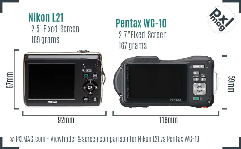Nikon L21 vs Pentax WG-10 Screen and Viewfinder comparison Nikon L21 vs Pentax WG-10 Screen and Viewfinder comparison