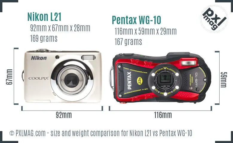 Nikon L21 vs Pentax WG-10 size comparison Nikon L21 vs Pentax WG-10 size comparison